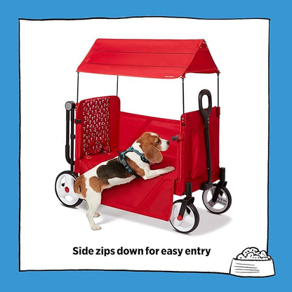 Radio Flyer Snoopy Folding Wagon for Kids & Pets, for Kids 1+, UV Doghouse Canopy, One-Hand Flat Fold, Seats 2 or Pеts, DuraClean Fabric, Rubber Tires, 120 lb Capacity, Wagon for Kids & Pets