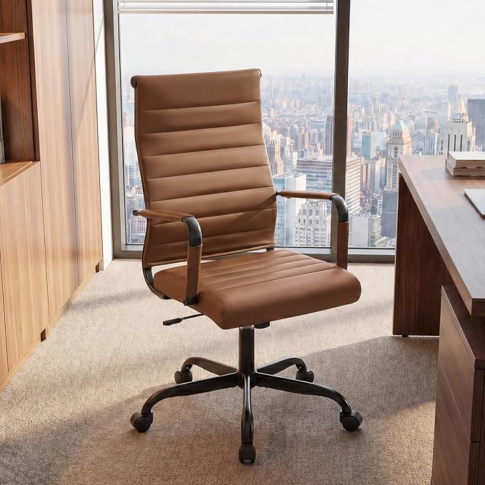 Leather Office Desk Chair, Conference Room Chairs with Wheels, Modern Executive Computer Guest Chairs with Arms