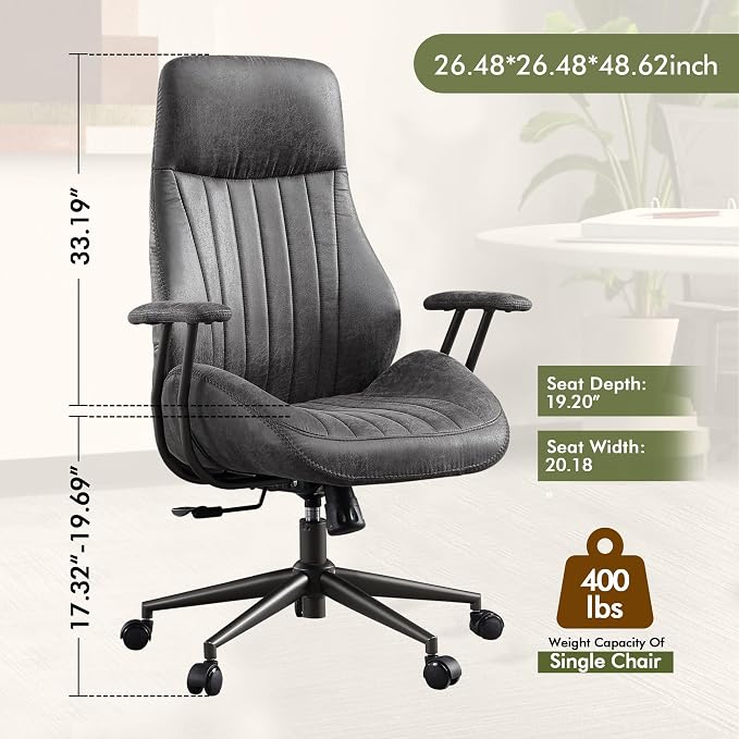 CAODOC High Back Office Chair,Modern Swivel Office Chair,Black Suede Fabric Gaming Chair,Height Adjustable Home Office Desk Chair with Lumbar Support