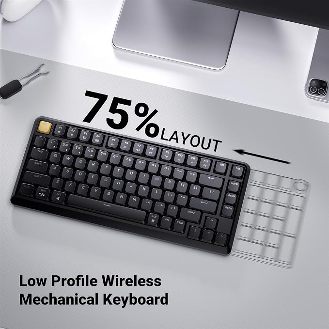 Keychron KJ1 Low Profile Wireless Mechanical Keyboard, 2.4 GHz Bluetooth QMK 75% Layout RGB, Hot-swappable Banana Switch Compatible with Mac Windows Linux, 2000mAh Fast Charge for Gaming - Black
