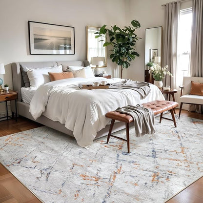 Ciicool Modern Abstract Gray Rug for Living Room, 8'x10' Machine Washable Soft Area Rug Non-Slip Rug, Low-Pile Contemporary Indoor Dining Floor Carpet for Bedroom Office Under Table Home Decor