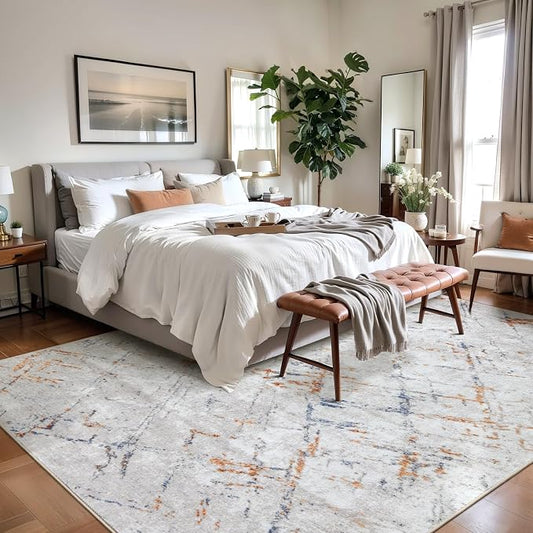 Ciicool Modern Abstract Grey Rug for Living Room, 6'x9' Machine Washable Soft Area Rug Non-Slip Rug, Low-Pile Contemporary Indoor Dining Floor Carpet for Bedroom Office Under Table Home Decor