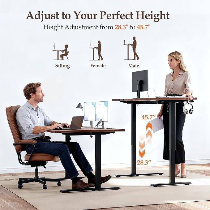 Klicelor L Shaped Standing Desk 63 x 35.4 Inch, Electric Height Adjustable Corner Desk for Home Office Workstation, Ergonomic Sit Stand Computer Table with Memory Controller, Dark Walnut