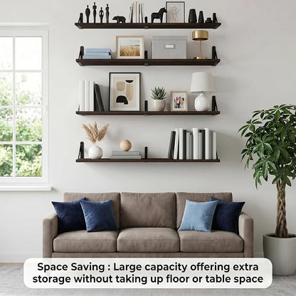 Long Wall Shelf,Large Floating Shelves for Wall,Wood Floating Bookshelves Hanging,Book Storage Display for Living Room Bedroom Office Bathroom Decor,4 Pack,36 Inch,Dark Brown