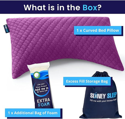 Sidney Sleep Adjustable Bed Pillow for Neck and Shoulder Support with Extra Shredded Fill - Cervical Contour Pillow for Side and Back Sleepers. Standard Size 19" x 26" CertiPUR-US Certified (Magenta)