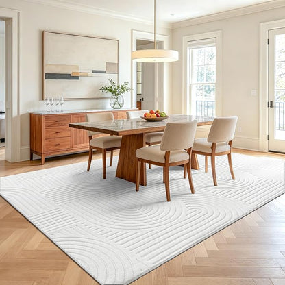 Pauwer 6x9 Washable Area Rugs for Living Room Modern White Solid Color Soft Fluffy Rugs for Bedroom Non Slip Boho Accent Indoor Mat Floor Carpet Cover for Kids Room Dining Room Kitchen Office