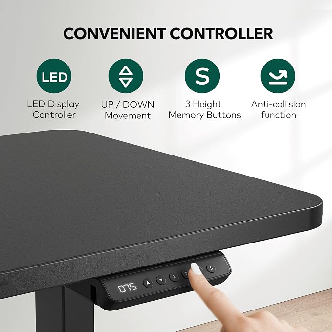 BANTI L-Shaped Standing Desk - 75 x 63 Inch Adjustable Corner Standing Desk with Charging Station - L Shape Sit Stand Table with Memory Controller, Splice Board for Home Office, Black