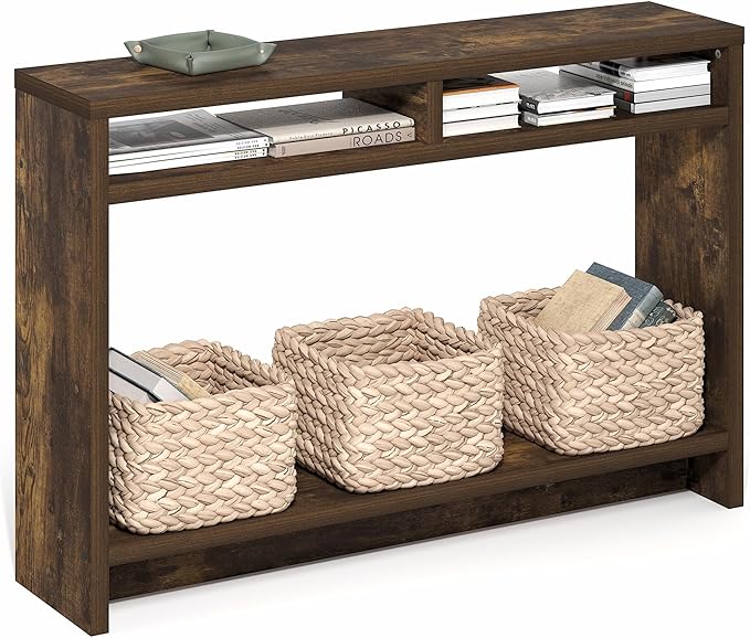 Furinno Viola Entryway Table, 3-Tier Narrow Console Table with Extra Thick Frame and Storage Shelf, 47.2" Wide Sofa Table, for Living Room, Home Office, Entryway, Amber Pine