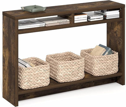 Furinno Viola Entryway Table, 3-Tier Narrow Console Table with Extra Thick Frame and Storage Shelf, 47.2" Wide Sofa Table, for Living Room, Home Office, Entryway, Amber Pine