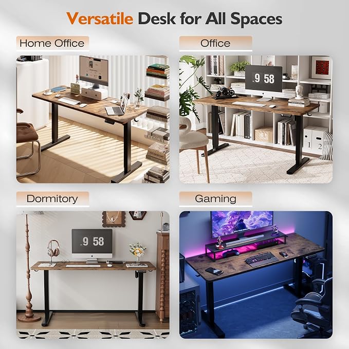 Monomi Electric Height Adjustable Standing Desk, 48x24 Inches, Ergonomic Home Office Sit/Stand Up Desk with Two-Piece Desktop (Black Steel Frame/Rustic Brown Top)