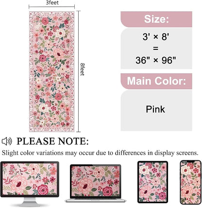DUKINO 3x8 Runner Rug, Washable Rug for Kitchen with Non Slip Backing, Soft Non Shedding & Low Pile Design Long Floor Carpet Runner for Hallway, Bathroom, Entryway, Laundry, Pink