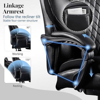 3D Kneading Massage Office Chair, Oversized 600LBS Big and Tall Executive Office Chair with Footrest, Reclining Computer Chairs, Wider Upholstered Seat Ergonomic Desk Chair for Home Office, Black