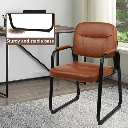 CLATINA Waiting Room Guest Chair with Bonded Leather Padded Arm Rest for Office Reception and Conference Desk Black with Sled Base Brown 6 Pack