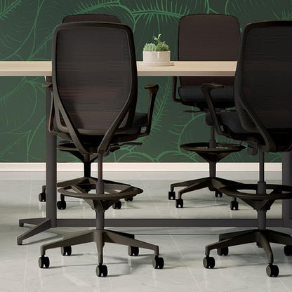 HON Nucleus Task Stool, Ergonomic Office Chair, Home Office Desk Chairs, Synchro-Tilt with Seat Slider, Adjustable Footring, Height-Width Adjustable Arms, Black Mesh, Darkness Fabric, Black Frame