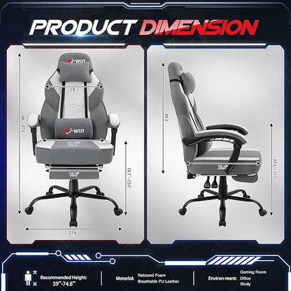 DL-win Gaming Chair for Adults with Footrest & Massage Lumbar Support, Ergonomic High Back Gamer Chair, Adjustable Swivel Computer Gaming Chairs with Headrest and Linkage Armrests,Green (Greige)