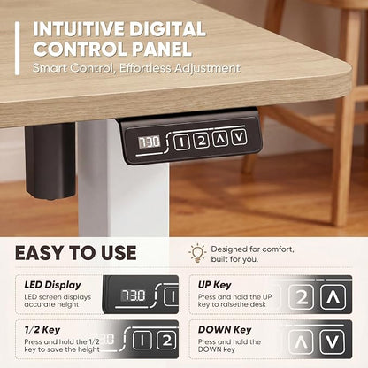 Furmax Electric Height Adjustable Standing Desk Large 48 x 24 Inches Sit Stand up Desk Home Office Computer Desk Memory Preset with T-Shaped Metal Bracket, Wood