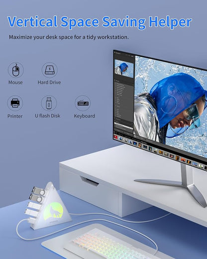 7 Port USB Hub, JoyReken USB 3.0 Hub with 2 FT Long Cable, Vertical USB Extension Hub for Laptop, MacBook, Flash Drive, XPS, PC, Flash Drive, Game Console, Printer, Camera,Keyborad, Mouse (White)
