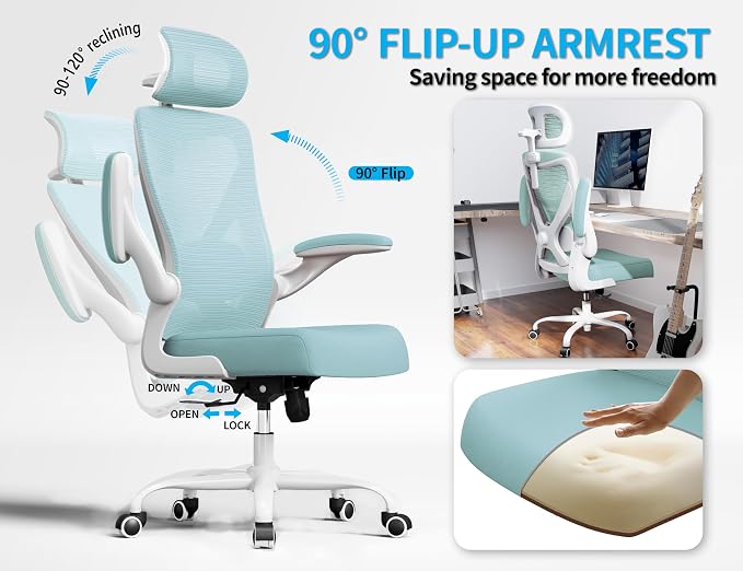 Ergonomic Office Chair: Computer Desk Chair Comfy Gaming Chair for Adults - Office Chair with Lumbar Support & Headrest - Executive Office Rolling Chairs for Home Work (Lake Blue)