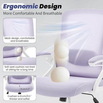 Executive Office Chair with Adjustable Lumbar Support Flip-Up Arms,Lavender | Executive Mesh Office Chair with Adjustable Lumbar Support, Flip-Up Arms, Thick Foam Seat, Swivel Rolling Chair, 400lbs