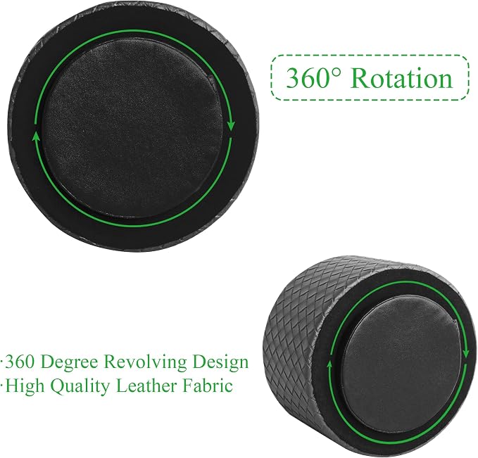 Round Leather Art Supply Organizer,Remote Control Holder,360 Degree Spinning,Multi-Functional Pencil Holder,4 Compartments Desktop Stationary Organizer(1-Weave Black)