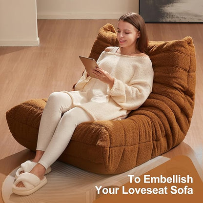 Hobestluk Adults Bean Bag Chair Faux Fur BeanBag Couch for Living Room | Brown Teddy,Ergonomic Design,Memory Foam,UltraSoft,Anti-slip Bottom,No Assembly Required,Decorative Style for Living Room