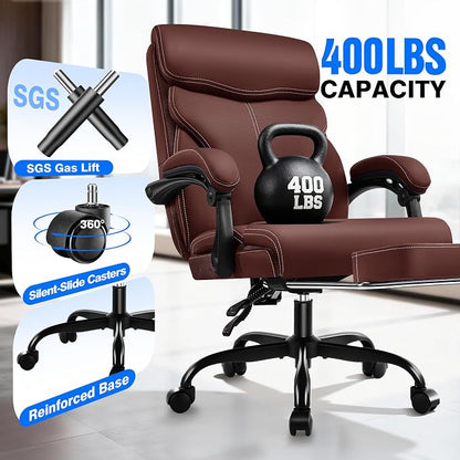 AreShark Office Chair - Ergonomic Comfortable High Back Computer Desk Chair with Foot Rest - Executive Breathable Swivel Rolling Reclining Leather Chair with Lumbar Support for Home Gaming Relaxing
