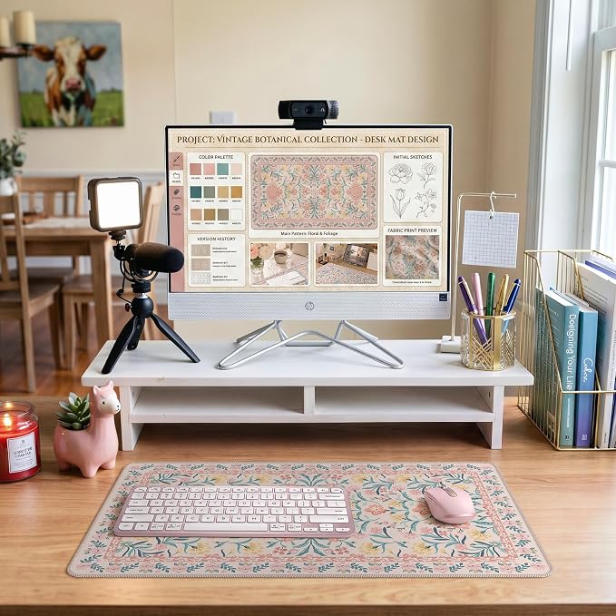 iCasso Pink Aesthetic Flower Mouse pad for Laptop, Desk Matt for Desktop 13.7"x23.6", Anti-Slip Mousepad with Stitched Edges for Laptop Computer Keyboard(Pink Floral)