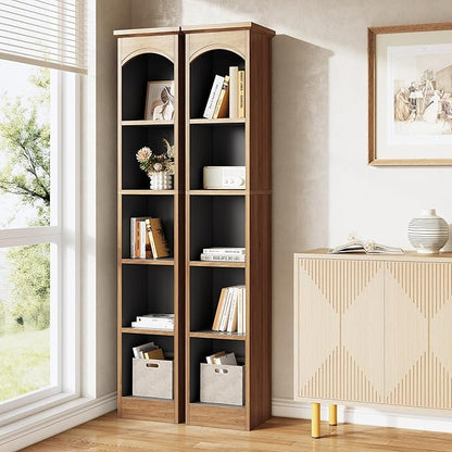 LITTLE TREE 70.9" Tall Bookshelf, 5-Tier Open Bookcase with Cubes, Bookshelves with Storage Space, Freestanding Narrow Bookcase for Home Office, Brown, 3 Pack