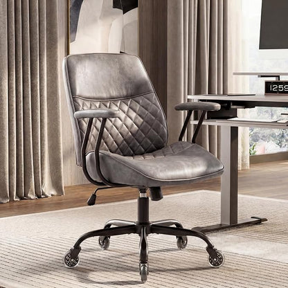 NEO CHAIR Ergonomic Leather Office Desk Chair with Adjustable Armrests Mid Back Lumbar Support Swivel Executive Computer Chair with Wheels Comfy Home Office Chair for Adults (Grey)