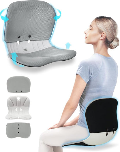 curble Wider – Ergonomic Desk Chair Seat Cushion, Everyday Passive Posture Trainer for Work from Home, Office & Car, Breathable Lumbar Support (Grey)