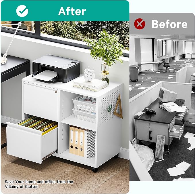 SISESOL 2 Drawer File Cabinet with Lock and Shelf,Mobile Lateral Filing Cabinet,Metal File Organizer Cabinet with Open Storage Shelves for Home Office Fit Legal/Letter A4 Size