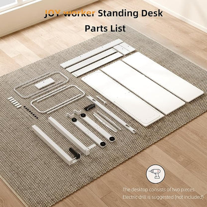 JOY worker Height Adjustable Electric Standing Desk with Storage Shelves, 48 Inch Table with Built-in Monitor Stand, Sit Stand Desk with 2 Hooks for Home Office, White