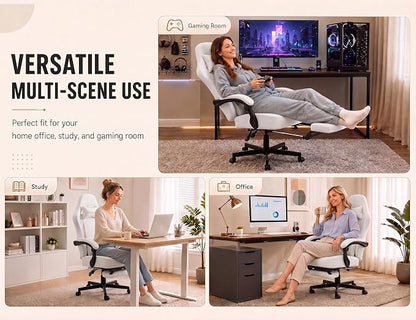 Office Desk Computer Gaming Chair for Adults, Ergonomic High Back Gamer Chair with Massage and Pocket Spring Cushion, Swivel Comfy Video Game Chairs with Footrest and Lumbar Supporrt (Pro White)