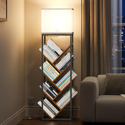 Cutogxon Tree Bookshelf with Light - 8 Tier Floor Standing Tree Bookshelf for Hardcover Books Three Types of Light