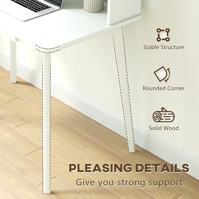 IOTXY Small Writing Desk with Hutch - 39.4" Work Computer Study Table with Drawer for Home and Office, White