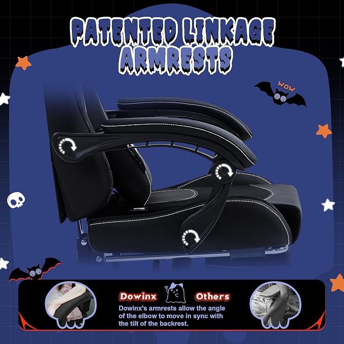 Dowinx Gaming Chair with Cat Ears and Massage Lumbar Support, Ergonomic Computer Chair with Footrest and Headrest, Comfortable Reclining Game Chair 290lbs for Adults, Black