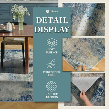 Lahome Modern Abstract 6x9 Area Rugs for Living Room, Washable Accent Bedroom Rug Low Pile Stain Resistant, Blue Soft Indoor Contemporary Carpet for Dining Room Table Apartment