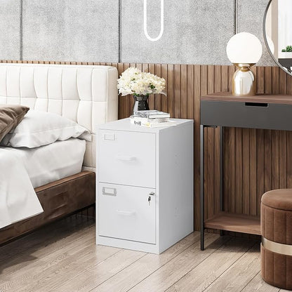 Fesbos 2 Drawers File Cabinet White Metal Vertical Filing Cabinets Metal Lockable Storage Cabinets with Lock for Home Office to Hanging Files