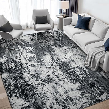 RELEANY Washable Area Rugs 5'x8' Non-Slip Modern Abstract Soft for Living Room Entryway Bedroom Kitchen, Print Pattern, Black Navy Blue Gray
