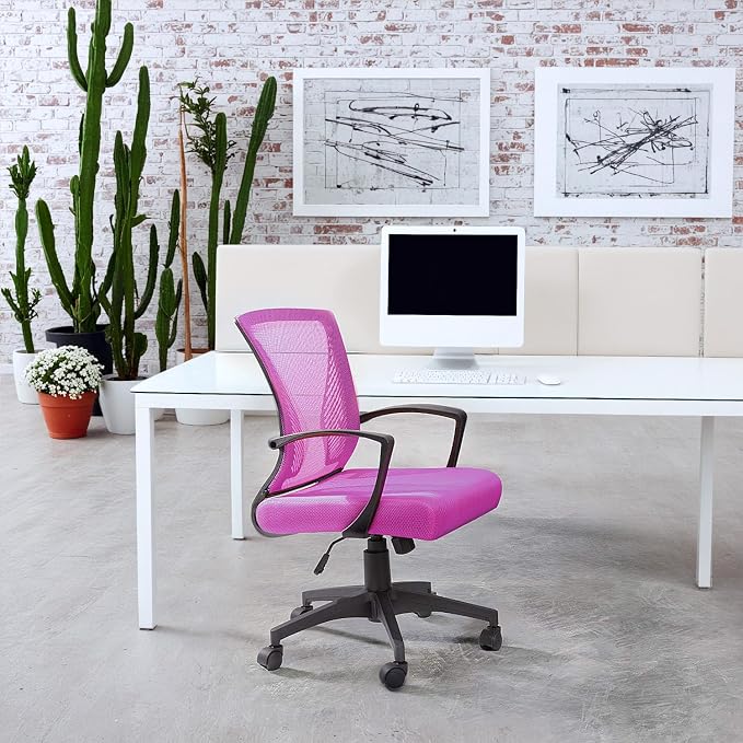 Furmax Office Chair Ergonomic Computer Desk Mesh Chair Mid Back Swivel Lumbar Support with Armrest (1, Pink)