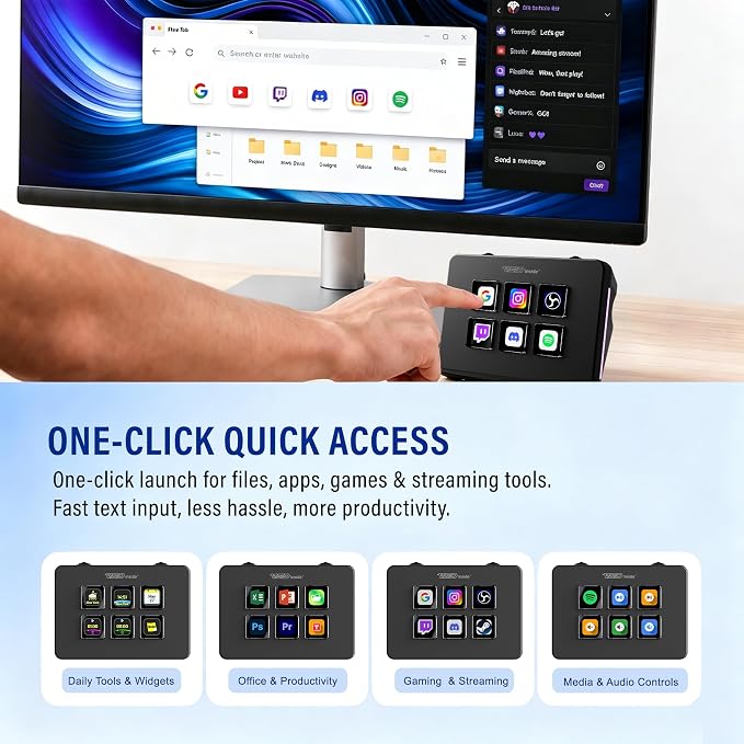 Mini Stream Controller Deck, Gaming Streaming Macro Pad Keypad, Shortcut Keyboard with 6 Programmable LCD Keys, Customizable Icons & RGB Light, USB Soundboard for Video Editing, OBS, PC, Mac