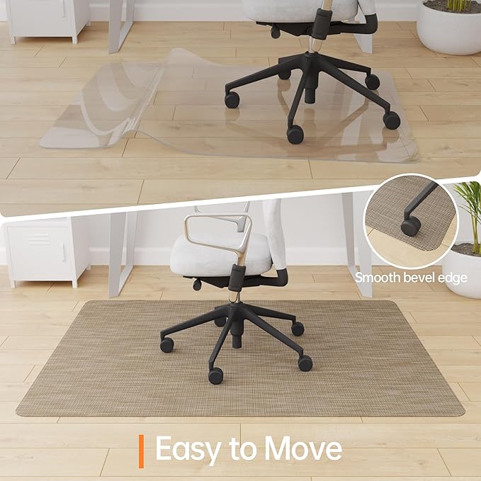Office Chair Mat, 45" x 53" Computer Chair Mat for Hardwood Floor, Non-Curve Anti Slip Hard Floor Protector for Rolling Chair, PVC Mat Desk Rug for Home Office