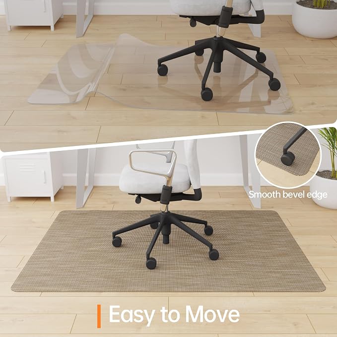 Office Chair Mat, 46" x 72" Computer Chair Mat for Hardwood Floor, Non-Curve Anti Slip Hard Floor Protector for Rolling Chair, PVC Mat Desk Rug for Home Office