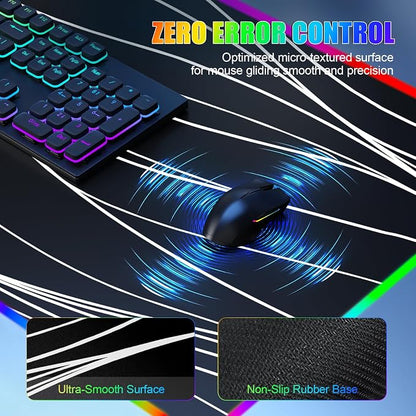 RGB Mouse Pad with Foldable Phone Stand Wireless Charger, 31.5"x11.8" XL Gaming Mousepad Large Desk Mat, Desk Pad with 11 Colors 5 Modes, Waterproof