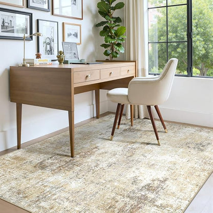 RELEANY Washable Area Rugs 4'x6' Non-Slip Modern Abstract Soft for Living Room Entryway Bedroom Kitchen, Print Pattern, Neutral Brown Gray