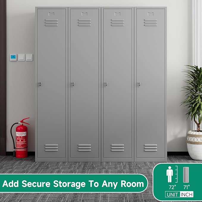 Metal Lockers for Employees,71" Steel Storage Cabinet with 1 Door Lockable for Home,Gym,School,Office,Garage-Assembly Required/Gray