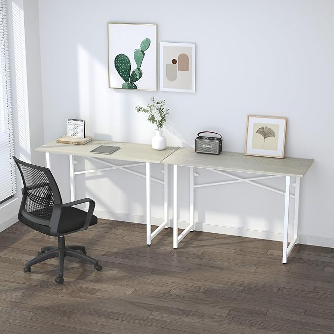 Lutown-Teen 47 inch Folding Desk, Writing Gaming Computer Camping Table, No Assembly Required Home Office Desk, Natural and White