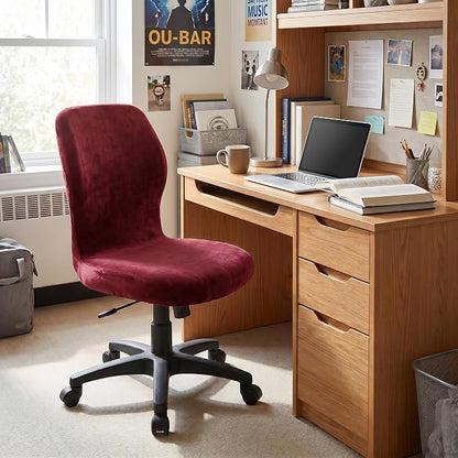 Deisy Dee Velvet Stretch Armless Office Chair Covers - Colorful Stretch Slipcover for Desk Chairs (Burgandy)