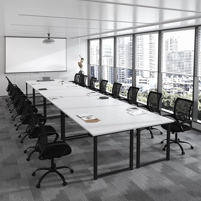 Bonzy Home 24FT Conference Table, Modern Large Meeting Table Office Desks with Sturdy Metal Frame, Long Rectangle Table for 28 Person, 8PCS, 284" D x 64" W x 30" H, White