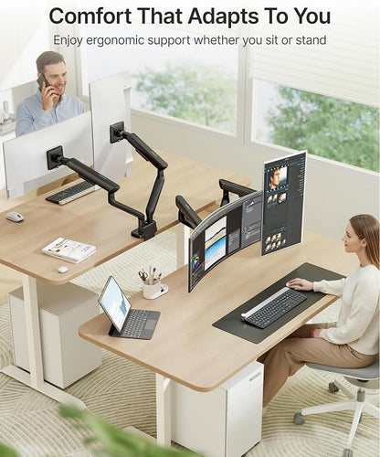 monTEK Dual Monitor Arm with USB, Mechanical Spring Desk Mount for 17 to 35 Inch Screens, Smooth Precision Bearings, Holds up to 26.4 lbs Per Arm, C-Clamp/Grommet Base, Perfect for Office Workspaces